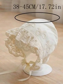 1pc Infant/Newborn Princess Lace Ruched Floral Embroidered Floppy Hat, Multicolor - 1PC - View 9