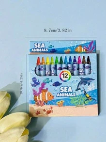 12 piezas, Set de 12 colores de mini crayones de estilo de dibujos animados, crayones para estudiantes, pinceles para pintar, pasteles de aceite, de vuelta a la escuela