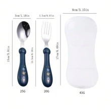 2pcs Stainless Steel Children Spoon And Fork Set With Storage Box, Cute Baby Feeding Cutlery For Home Use - Multicolor - View 2