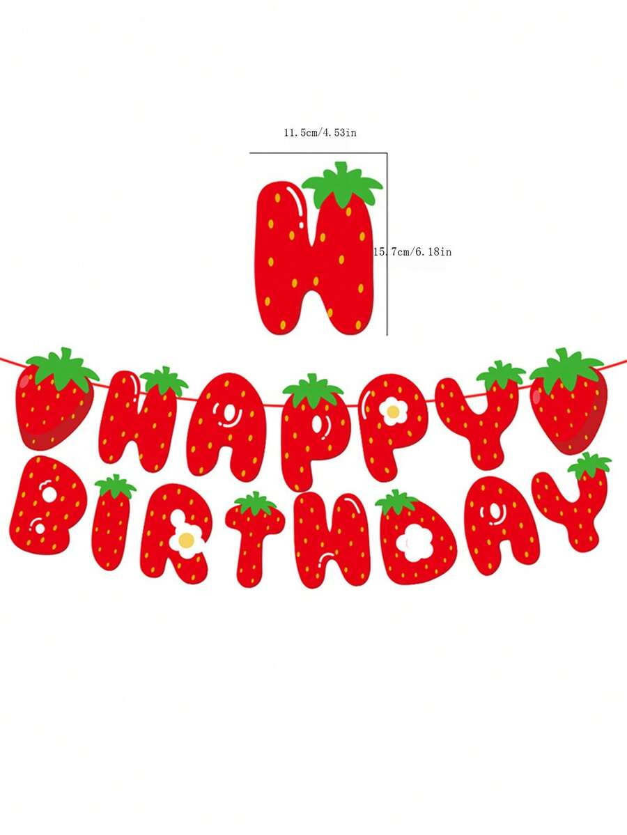 Pancarta de temática de fresa, banner de señal de feliz cumpleaños y banderines, conjunto de papel colgante de guirnaldas para fiestas en el hogar y festivales de verano, decoración de fiestas de cumpleaños - Multicolor - Ver 1