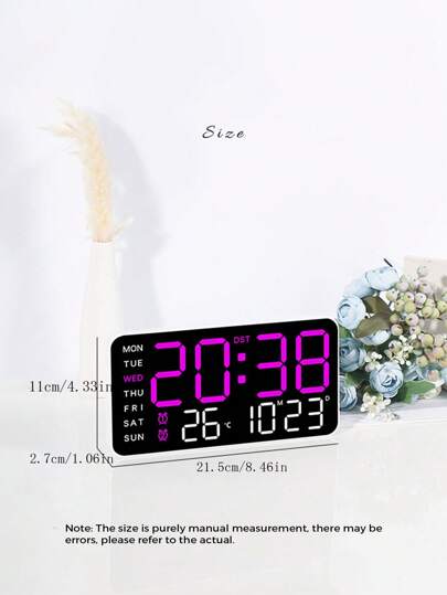 1pc Large Digital Wand Klok Temperature, Calendar, Alarm Perfect Living Room Mute Function LED Display,Home ,Room Birthday Graduation Bedroom Dormitory Back To School view 2