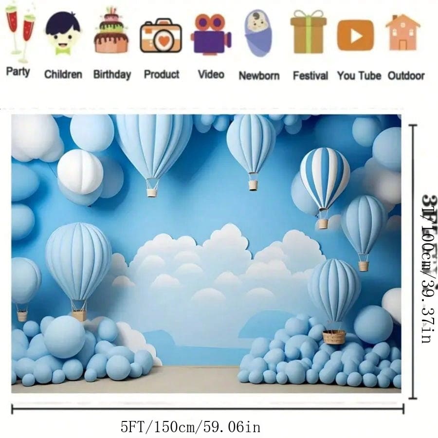 Vải nền khinh khí cầu màu xanh mới Vải nền cá nhân Vải nền chụp ảnh Vải nền chụp ảnh, Giáng sinh - Nhiều màu - Xem 1