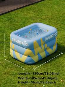 1pc Colorful Striped Triple Ring Thickened Inflatable Swimming Pool, Foldable And Suitable For Home Outdoor Use - Vibrant Blue - View 2