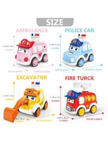 1PC Kid Cartoon Press-Toy Car Ambulance Police Cars Fire Truck Toys-Manual Operation, Colorful Plastic Body Perfect Gift For Boy And Girl,Back To School