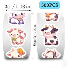 Cinta adhesiva washi con patrón de vaca de colores en rollo de 500 piezas para scrapbooking, escritura de diario y sellado de sobres - Multicolor - Ver 2