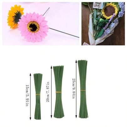 100 件柔性铁丝棒，用于植物攀爬支撑可调节花园棚架支架桌子和塑形植物支撑多用途花茎用于人造花茎超级坚固易卷不同形状，DIY 花束装饰配件花园工具装饰情人节礼物，新年婚礼圣诞装饰，情人节玫瑰，情人节，