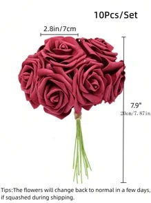 10pcs Foam Simulation Rose Flowers For Home Decoration - Burgundy - View 2