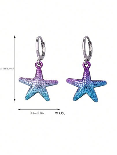 2pcs/Card Cute Electroplated Colorful Starfish Earrings For Girls, Suitable For Casual Daily Wear