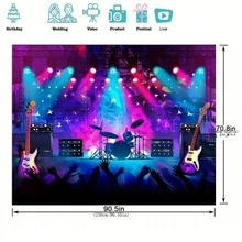 1PC Polyester Karaoke Rock Party Background - Large Fabric Rock Star Stage Banner With Instruments For Party Decoration, Rock Themed Photography Background, Event Photography Booth Props - Multicolor - View 2