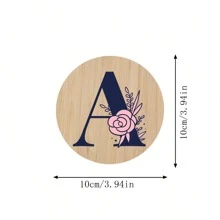 1pc Alphabet Painted Bamboo Coaster, Non-Slip Heat-Resistant Mat, Home Dining Decor, Gift Accessory Set