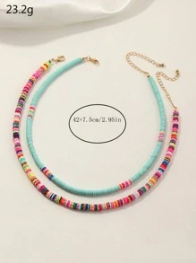 2pcs Boho Style Colorful Polymer Clay Necklace Set, Random Color Beads, Gift For Girls - Multicolor - View 6