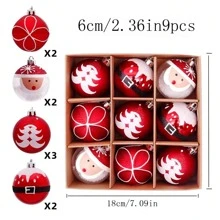 9 piezas de 6cm/3.5in Elementos con tema navideño Adorno colgante de árbol de Navidad, Bola de Navidad de plástico pintada con electrochapado de zorro de dibujos animados, mejor regalo, decoración del hogar, decoraciones navideñas, decoración de habitación, decoraciones navideñas de invierno, regalos de Navidad, decoración navideña - Rojo y blanco - Ver 3