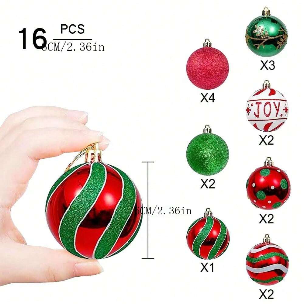 16pcs/Set 6cm Colorful Painted Christmas Ball Ornaments, For Holiday