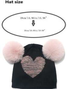 1 pezzo Adorabile cappello invernale per bambino a doppio pon-pon, Jacquard a cuore maglia bistretch con protezione orecchie, autunno/inverno