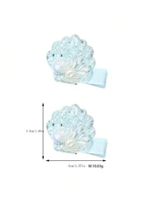 2个/套 贝壳形树脂白色仿珍珠蓝色布艺鳄鱼发夹，适合日常佩戴 - 淺藍色 - 查看 2