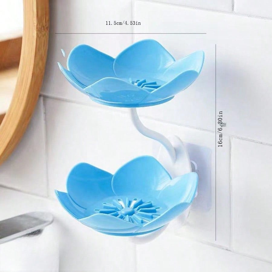 1 New Type Flower Soap Box, No-Drill Wall Hanging, Double Layer Drain Soap Soap Toilet Storage Rack