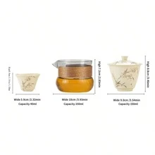 1 bộ Bộ trà du lịch Gaiwan 250ml, bao gồm 1 Gaiwan, 3 tách trà, 1 cốc trắng, lớp tráng men kiểu Trung Quốc, hộp đựng hình vuông cao cấp, tiện lợi cho các chuyến đi ngoài trời, cắm trại và công tác - tro thực vật - Xem 2
