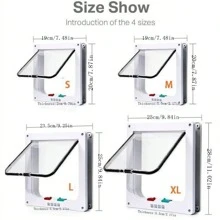 猫狗门孔白色 4 向锁定猫门 适用于室内和室外门 猫狗防风雨宠物门