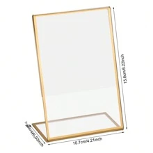 6 件 4x6 英寸亚克力标牌架，垂直透明展示架带金色边框，斜背标牌架适用于餐厅菜谱婚礼桌号照片艺术展示办公室酒店商店、圣诞节 - 金色 - 查看 2