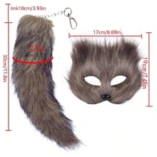 2 piezas Nuevo conjunto de máscara de zorro y cola de zorro de piel artificial para fiesta y actuación de baile - Multicolor - Ver 9