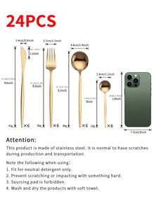 24 件不锈钢餐具套装，包括刀、叉、勺和咖啡勺，6 人份学校用品，圣诞礼物 - 白色 - 查看 2