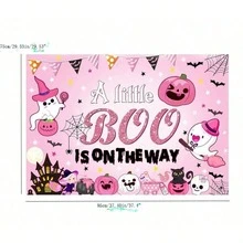 Pink Ghost Pumpkin Halloween Backdrop Banner, Party Decor Flag Cloth - Multicolor - View 3