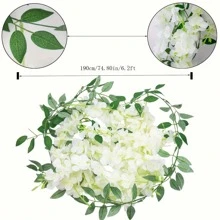 Flores penduradas de glicínia de 6,2 pés, guirlanda de flores de glicínia, arco de casamento, decoração, videiras de glicínia artificiais brancas, videiras de seda para festa, jardim, mesa de fundo, plantas artificiais