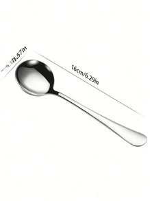 5 piezas Cucharas soperas redondas de acero inoxidable, cucharas para comer, cuenco profundo, diseño lindo, uso doméstico - Plateado - Ver 2