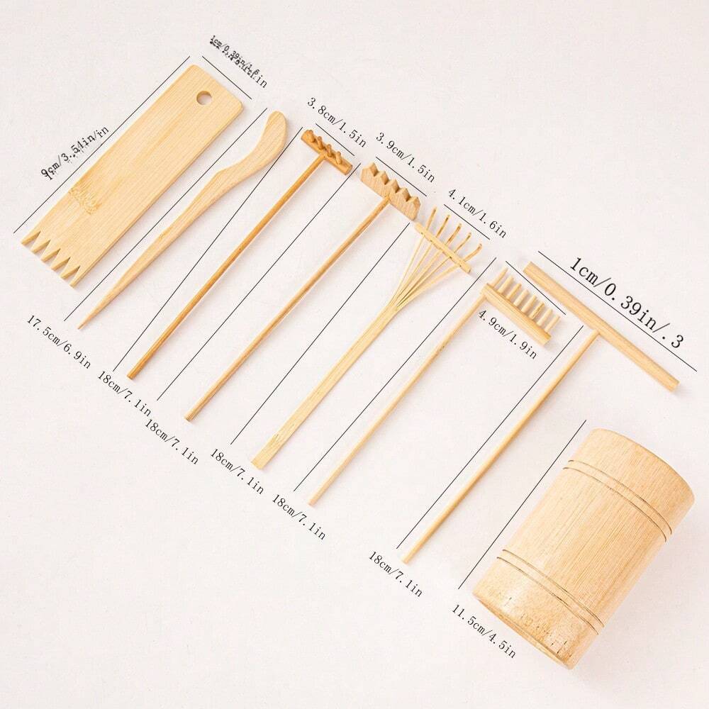 Kit De 4 Mini Rastrillos Zen De Bambú - Para Jardinería Y Decoración De Escritorio