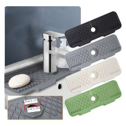 1個 シリコーン製 蛇口パッド、17インチ x 5.9インチ キッチンシンク スプラッシュガード、5度の傾斜、滑り止め付きの受け皿、柔軟で洗いやすい、キッチン、バスルーム、ファームハウス、RVのシンク保護に適しています