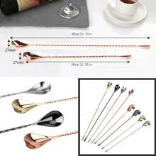 Stainless Steel Mixing Spoon Spiral Pattern Bar Teadrop Spoon Bartender Tools Stir Spoon 30/40cm Bar Tool, For Outdoor, Camping - Multicolor - View 4