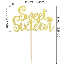 1 pieza Decoración para pastel de dulces dieciséis con brillos dorados Happy 16th Birthday Cake Pick Brindis por 16 años Decoraciones para pastel de cumpleaños de Sweet 16 para fiesta de cumpleaños de 16.° aniversario - Dorado - Ver 2
