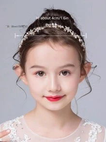 1 件儿童公主水晶花环头饰，花童生日、舞蹈、钢琴演奏、T 台配饰，银色和金色