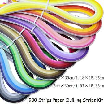 900 Strips Quilling Paper Set 39cm Mixed Color Decoration Gift Gradient Craft Paper 3/5mm
