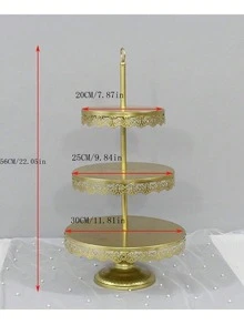 3-Tier Gold-Color Metal Cake Stand, Wedding Celebration Cake Display Rack Wedding Decor Wedding Party Supplies Wedding Decorations Wedding Accessories Wedding Cake Stand - Gold - View 2