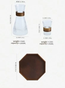 1 套 1500L 耐热玻璃水壶，带托盘和杯子，现代胡桃木色水壶和果汁瓶套装，适合派对和所有季节