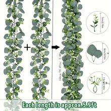 Guirnalda artificial de eucalipto con flores, vid de follaje de 1,80 m para decoración interior y exterior, perfecta para mejores deseos, hogar, boda, decoración de fiesta - Planta de plástico duradero - Verde - Ver 4