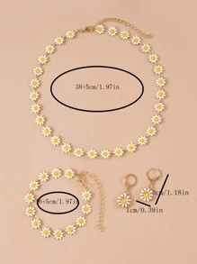4pcs/Set Kids Fashion Minimalist Daisy Flower Necklace, Earrings And Bracelet Set