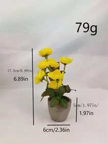 1pc/1set Artificial Flowers 17.5cm Tall Fake Plants Flocked Foam Cement Pot Mini Bonsai Decor Set, Suitable For Indoor Office Coffee Table Cabinet Desktop Decoration, Valentine Day, Gift Gifts Birthday Graduation