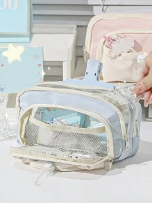 Large Capacity Oxford Cloth Pencil Case - Creative Tent-Style Design, Multi-Layer Storage, Can Hold Pens, Markers And Cosmetics, Portable Desktop Organizer, Pencil Box, Cosmetic Storage Box - Multicolor - View 3