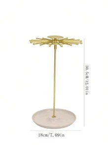 1 pieza Soporte de joyería de metal giratorio con base, un organizador elegante de collares y un estante para exhibir relojes. Es una opción perfecta para regalos del Día de San Valentín, regalos de Acción de Gracias, regalos de Año Nuevo y sorpresas navideñas, adecuado tanto para uso doméstico como minorista, y eleva el estilo de tu espacio con su practicidad y diseño elegante. - Dorado - Ver 2