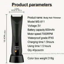 带液晶显示屏的全新防水电动剃须刀，7000 RPM 专业 USB 充电式电动男士体毛修剪器，完全可洗体毛修剪器，美发师。（无痛面部剃须刀比基尼腹股沟毛发修剪器敏感部位腹股沟剃须刀球修剪器男士体毛修剪器） - 彩色 - 查看 12