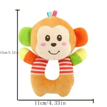 婴儿柔软猴子和大象抓握摇铃玩具，适合幼儿 - 彩色 - 查看 3