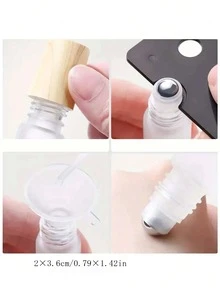 Vial de cristal esmerilado rellenable, botella de aceite esencial, botella de rodillo con bola de acero inoxidable, tapa de grano de madera, botella de perfume de viaje vacía (0.17/0,34 onzas, 5/10ml) Organizador de viaje, esenciales de viaje para la playa, vacaciones de verano, vuelta al colegio - Multicolor - Ver 7
