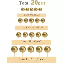 20 件球形蛋糕装饰迷你气球蛋糕装饰棒金球蛋糕签蛋糕装饰球蛋糕装饰品适用于圣诞节万圣节婚礼生日蛋糕装饰品