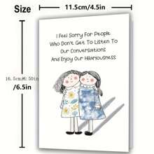 1 pieza Tarjeta de felicitación de amistad divertida con diseño de dibujos animados para el cumpleaños de la mejor amiga, tema de conversaciones hilarantes, tarjeta de cumpleaños personalizada personalizable con sobre para hermana y amigos, idioma inglés - Multicolor - Ver 2