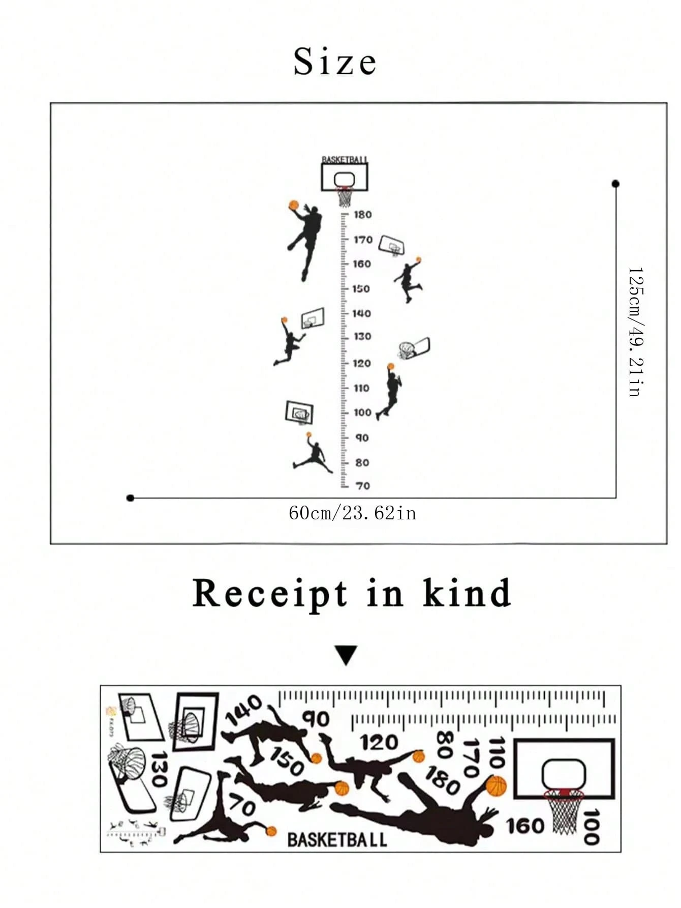 Basketball Boy Height Measurement Wall Sticker For Kids Room, Removable