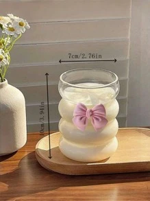 1/2/4pcs 350ml Pink Bowknot Glass Coffee Cup, Coffee Glass Cup, High-Quality Drinking Glass For Cold Drinks, Milk Tea, Suitable For Home, Office Use