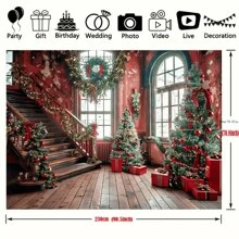 Nền vải chụp ảnh cây kẹo và cabin Giáng sinh - Thích hợp cho tiệc và trang trí ngày lễ, Giáng sinh - Nhiều màu - Xem 2