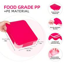 1pc Divided Sealed Fruit Box Salad Box, Office Worker, Work Microwave Oven Heating Bento Box, With Tableware Lunch Box, Suitable For Work And Travel,Kitchen,Christmas Gift,School Supplies - Hot Pink - View 2